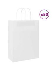 Sacs en papier 50 pcs avec poignées blanc 26x12x35 cm | Mobilier & Déco