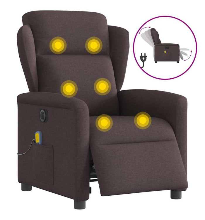 Fauteuil de massage inclinable électrique Marron foncé Tissu | Mobilier & Déco