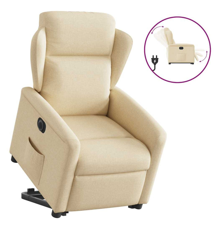 Fauteuil inclinable électrique crème tissu | Mobilier & Déco
