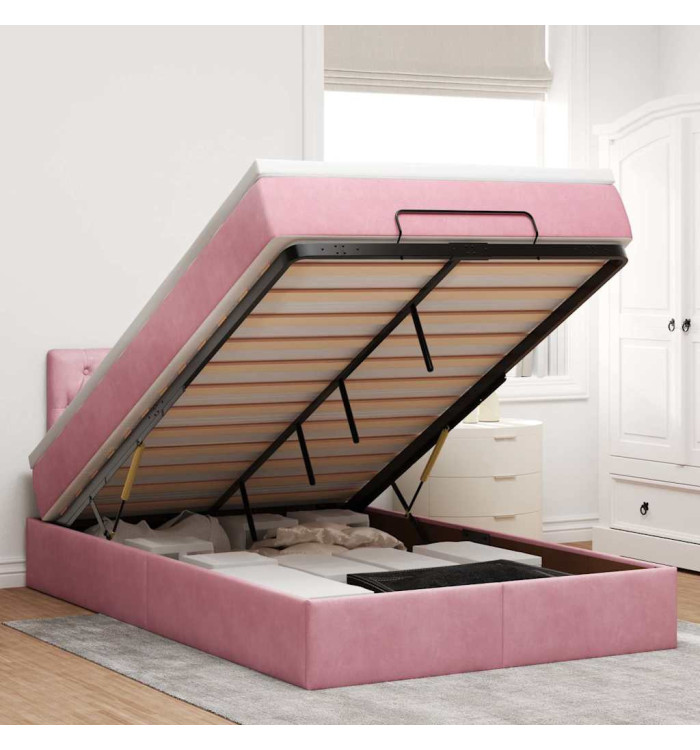 Lit ottoman avec matelas rose 120x190 cm velours | Mobilier & Déco