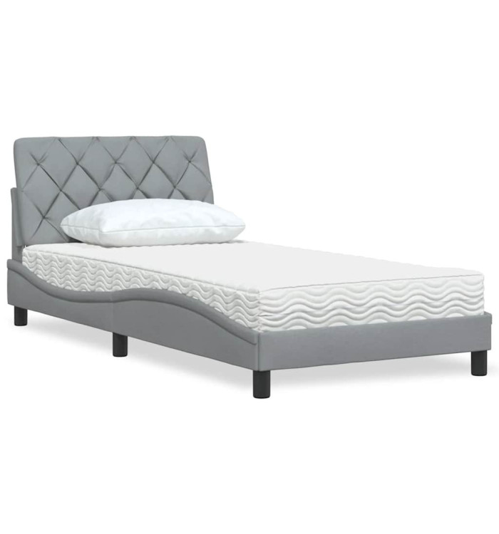 Lit avec matelas gris clair 100x200 cm tissu | Mobilier & Déco