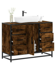 Armoire lavabo de salle de bain chêne fumé bois d'ingénierie | Mobilier & Déco