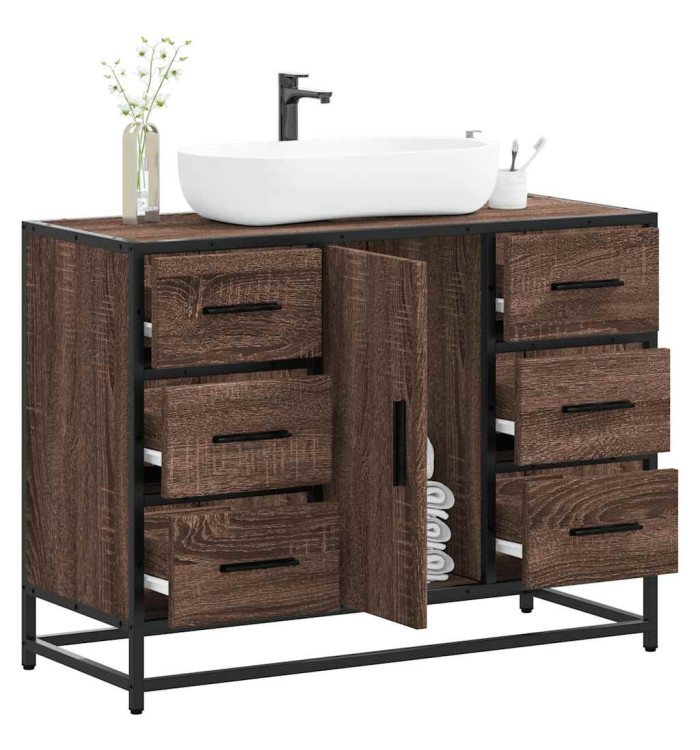 Armoire lavabo de salle de bain chêne marron bois d'ingénierie | Mobilier & Déco