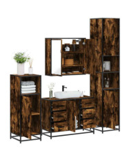 Ensemble meubles salle de bain 4 pcs chêne fumé bois ingénierie | Mobilier & Déco