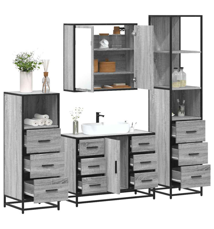 Ensemble de meubles de salle de bain 4 pcs sonoma gris | Mobilier & Déco
