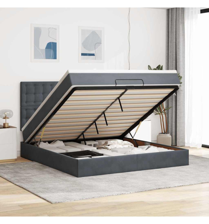  Cadre de lit ottoman avec matelas gris foncé 180x200cm velours | Mobilier & Déco