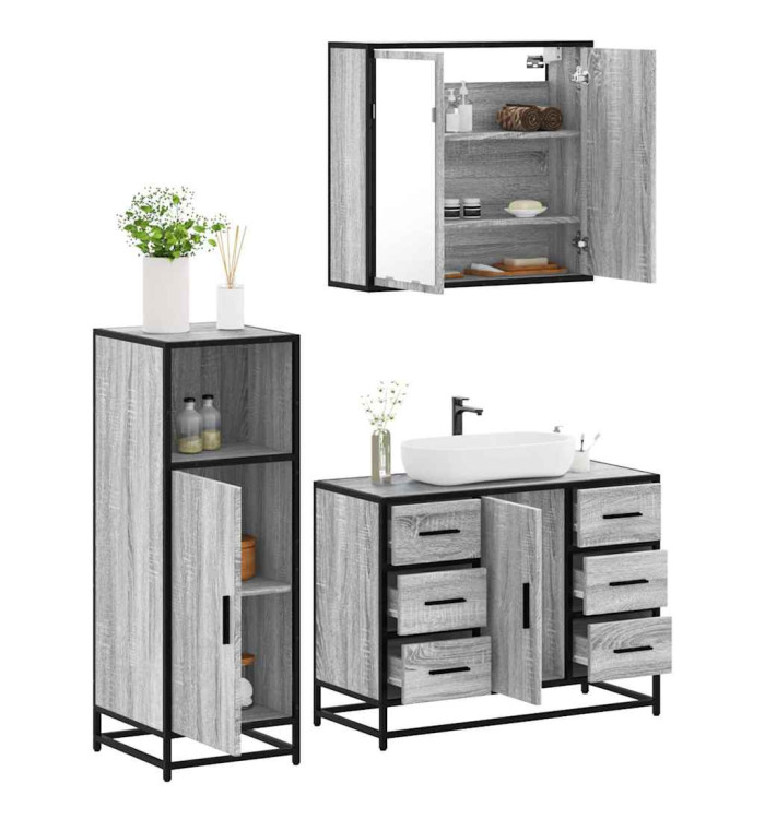 Ensemble de meubles de salle de bain 3 pcs Sonoma gris | Mobilier & Déco