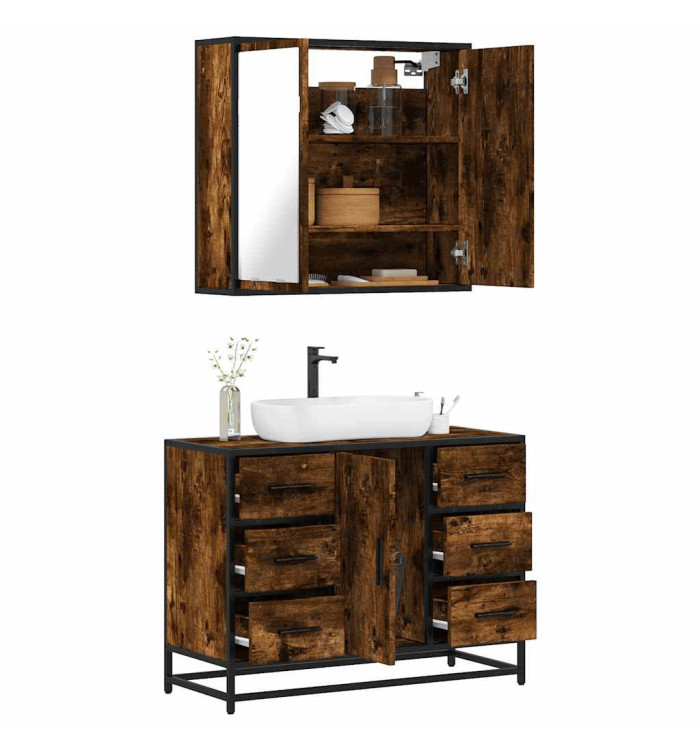 Ensemble de meubles de salle de bain 2 pcs Chêne fumé | Mobilier & Déco