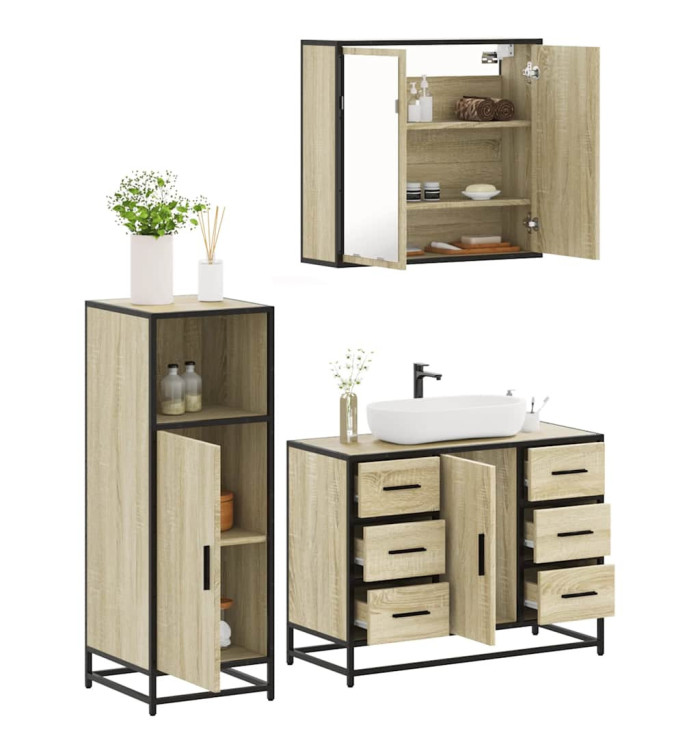 Ensemble de meubles de salle de bain 3 pcs chêne sonoma | Mobilier & Déco