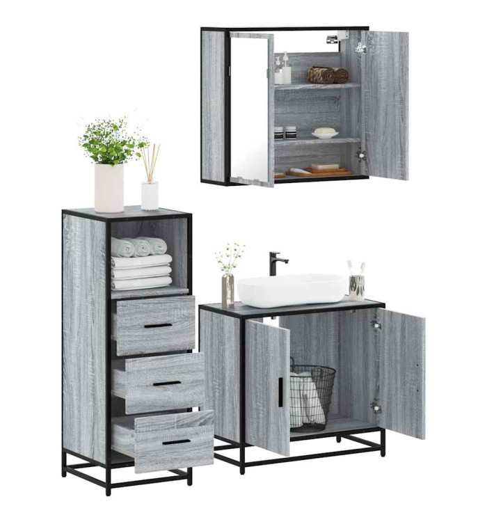 Ensemble de meubles de salle de bain 3 pcs Sonoma gris | Mobilier & Déco