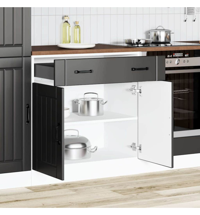Armoire de cuisine Lucca noir bois d'ingénierie | Mobilier & Déco