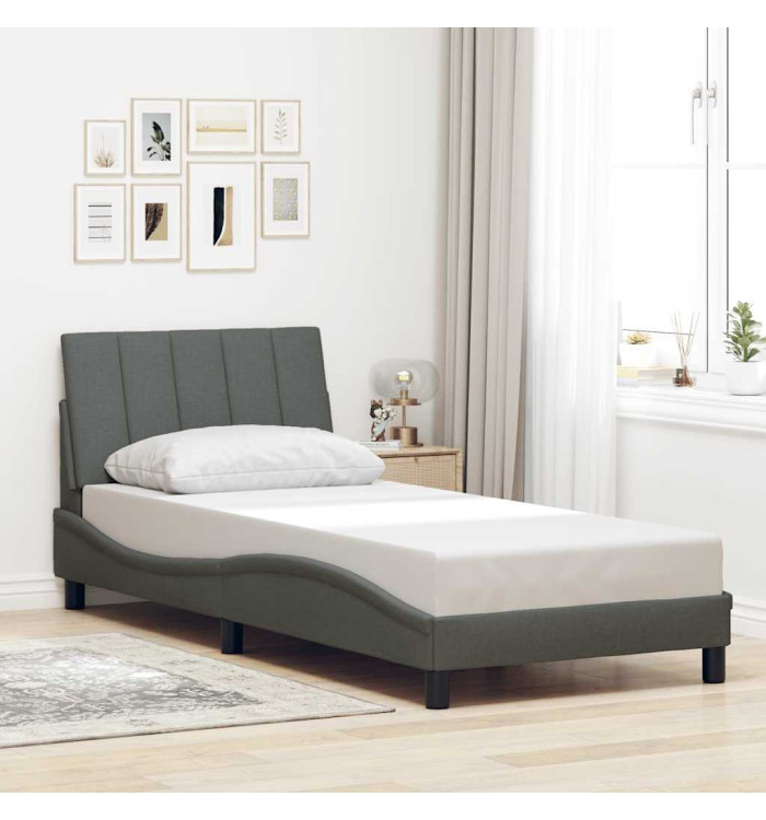 Cadre de lit sans matelas gris foncé 90x190 cm tissu | Mobilier & Déco