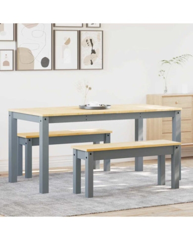 Ensemble à manger Panama 3 pcs gris bois de pin massif | Mobilier & Déco