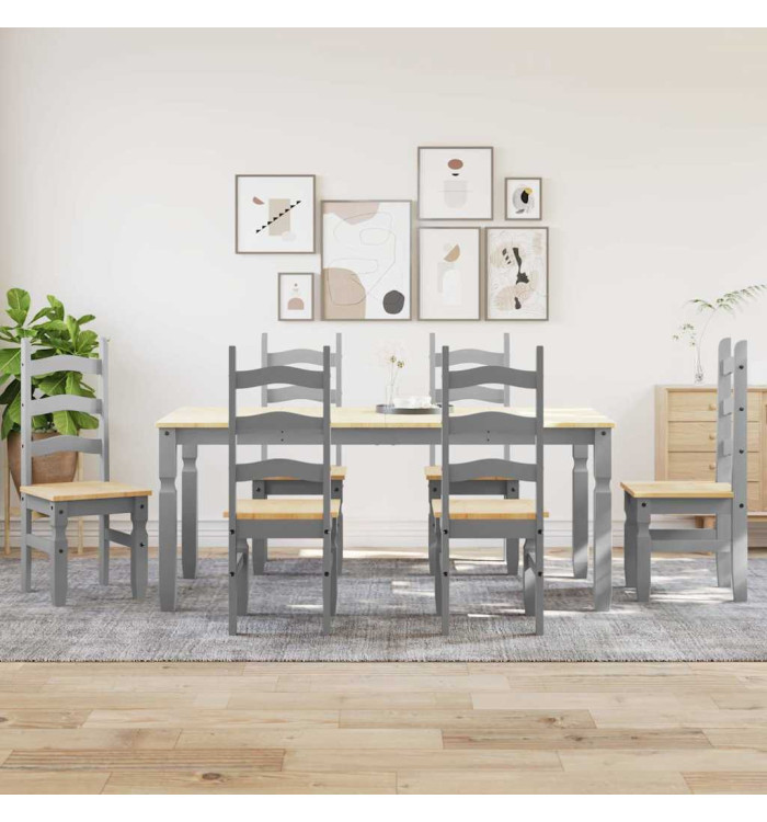 Ensemble à manger Panama 7 pcs gris bois de pin massif | Mobilier & Déco