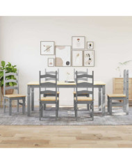 Ensemble à manger Panama 7 pcs gris bois de pin massif | Mobilier & Déco