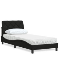 Lit avec matelas noir 90x190 cm tissu | Mobilier & Déco