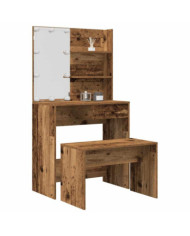 Ensemble de coiffeuse avec LED vieux bois bois d'ingénierie | Mobilier & Déco
