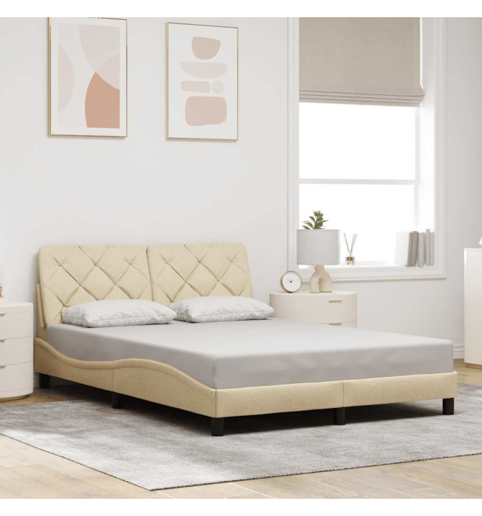 Cadre de lit sans matelas crème 140x200 cm tissu | Mobilier & Déco