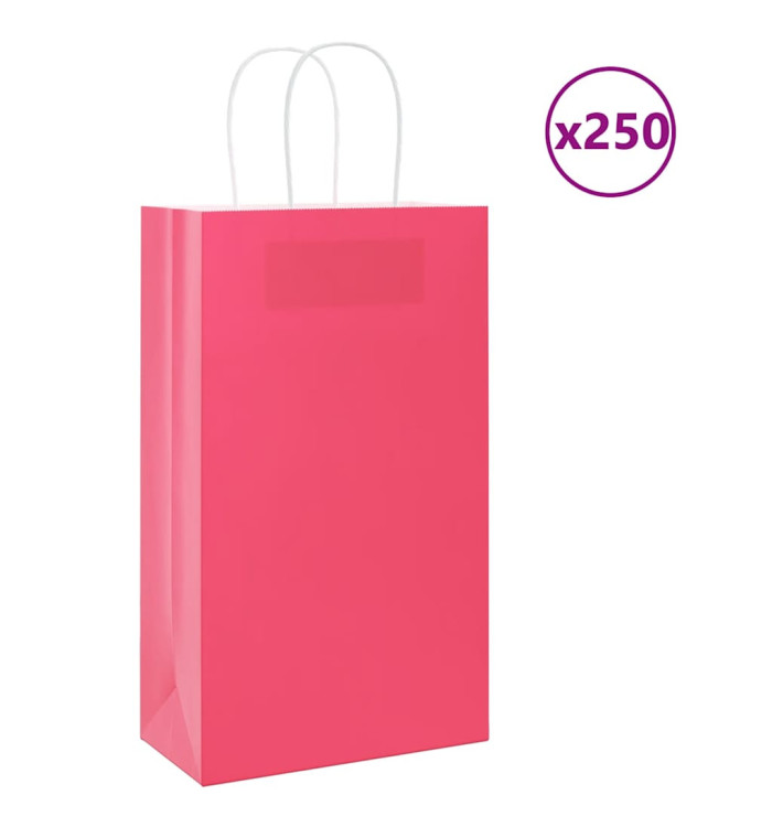 Sacs en papier 250 pcs avec poignées rose 21x11x36 cm | Mobilier & Déco
