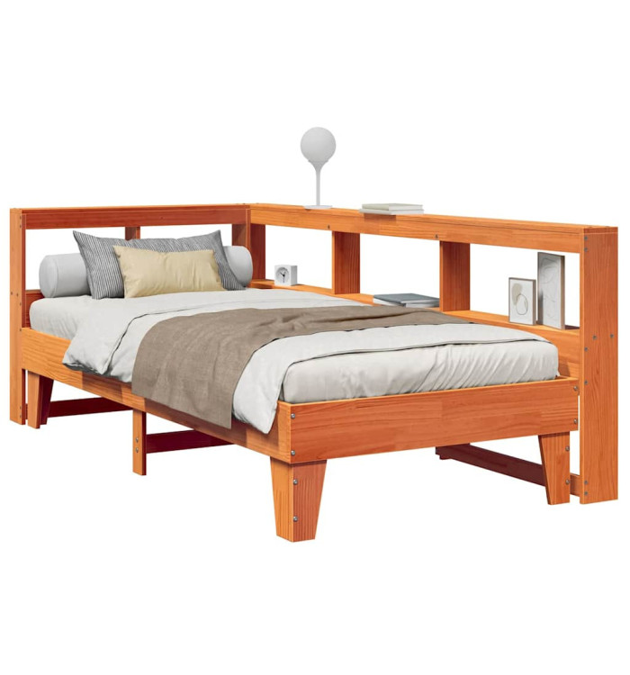 Lit bibliothèque sans matelas cire marron 75x190 cm pin massif | Mobilier & Déco