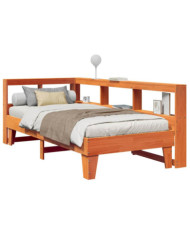 Lit bibliothèque sans matelas cire marron 75x190 cm pin massif | Mobilier & Déco