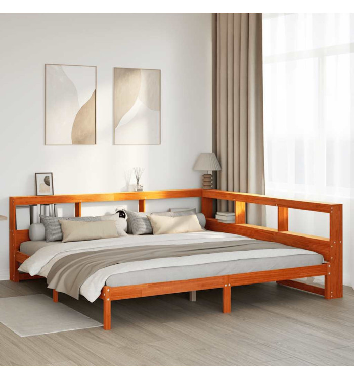 Lit bibliothèque sans matelas cire marron 180x200 cm pin massif | Mobilier & Déco