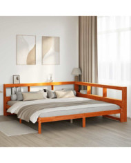 Lit bibliothèque sans matelas cire marron 180x200 cm pin massif | Mobilier & Déco