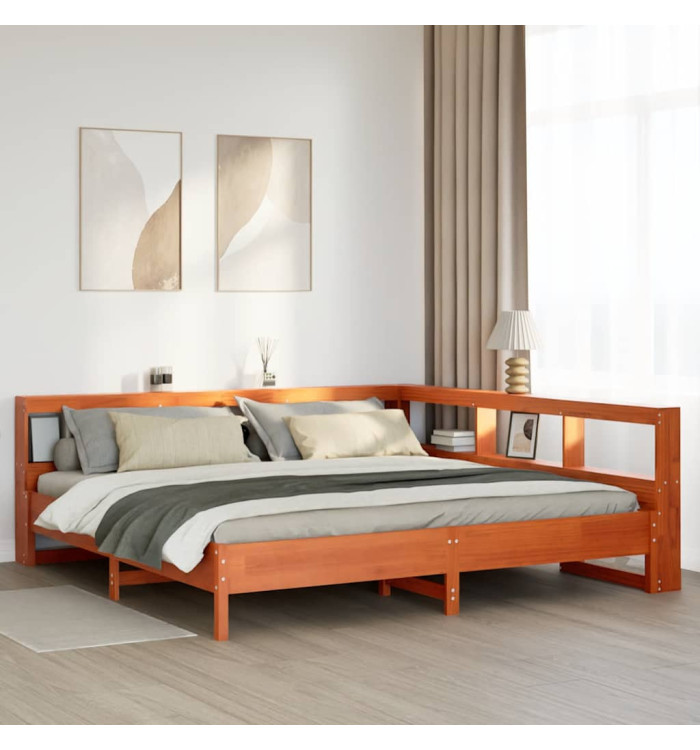 Lit bibliothèque sans matelas cire marron 180x200 cm pin massif | Mobilier & Déco