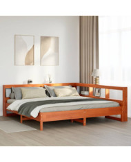 Lit bibliothèque sans matelas cire marron 180x200 cm pin massif | Mobilier & Déco
