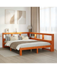 Lit bibliothèque sans matelas cire marron 135x190 cm pin massif | Mobilier & Déco