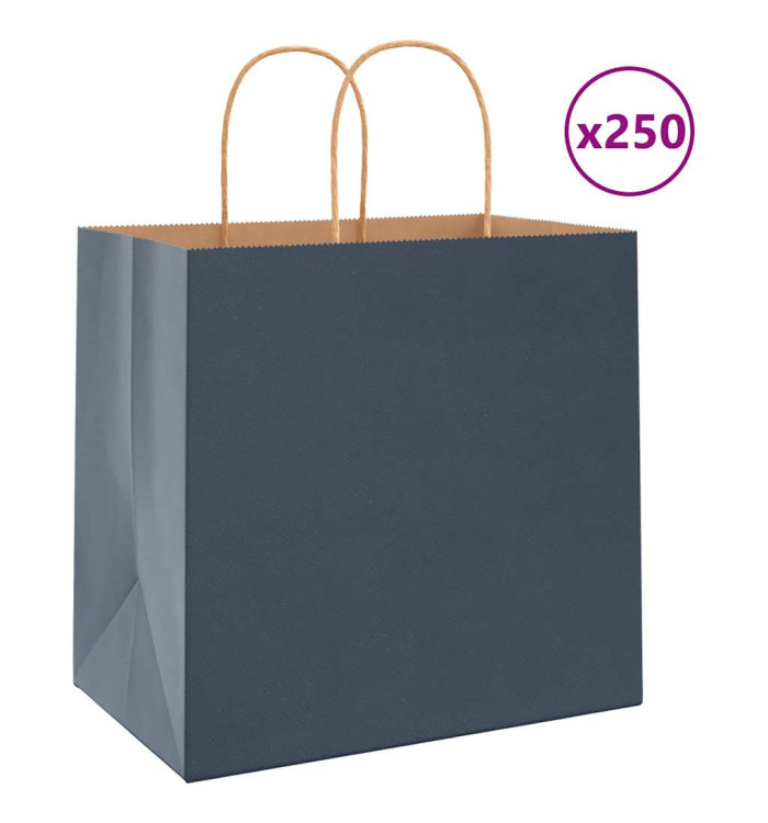 Sacs en papier 250 pcs avec poignées bleu 26x17x25 cm | Mobilier & Déco