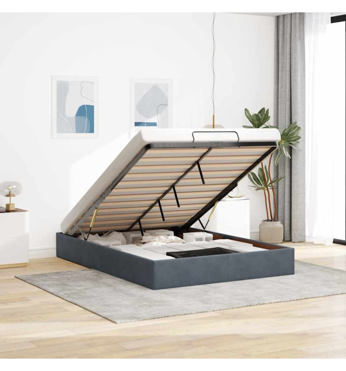 Cadre de lit ottoman sans matelas gris foncé 140x200 cm velours | Mobilier & Déco
