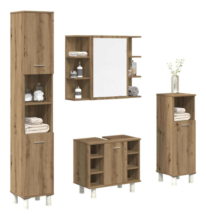 Ensemble de meubles salle de bain 4 pcs bois d'ingénierie | Mobilier & Déco