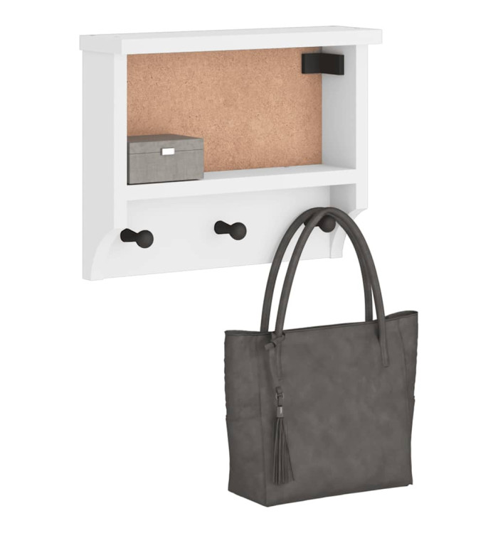 Porte-manteau mural SANDNES blanc 45x12x35 cm bois massif pin | Mobilier & Déco