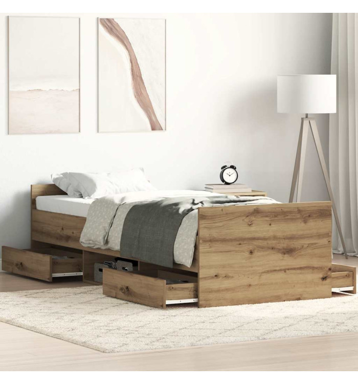 Cadre de lit sans matelas chêne artisanal 90x190 cm | Mobilier & Déco