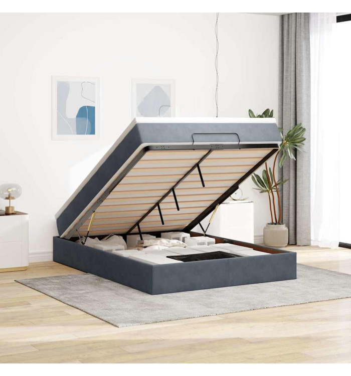 Cadre de lit ottoman avec matelas gris foncé 140x200 cm velours | Mobilier & Déco