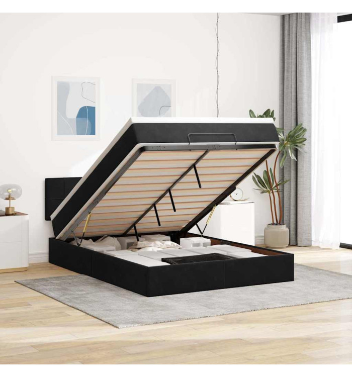  Cadre de lit ottoman avec matelas noir 140x200 cm velours | Mobilier & Déco
