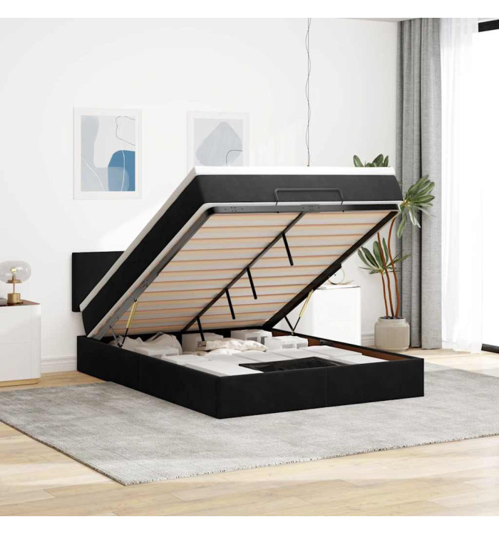  Cadre de lit ottoman avec matelas noir 140x200 cm velours | Mobilier & Déco