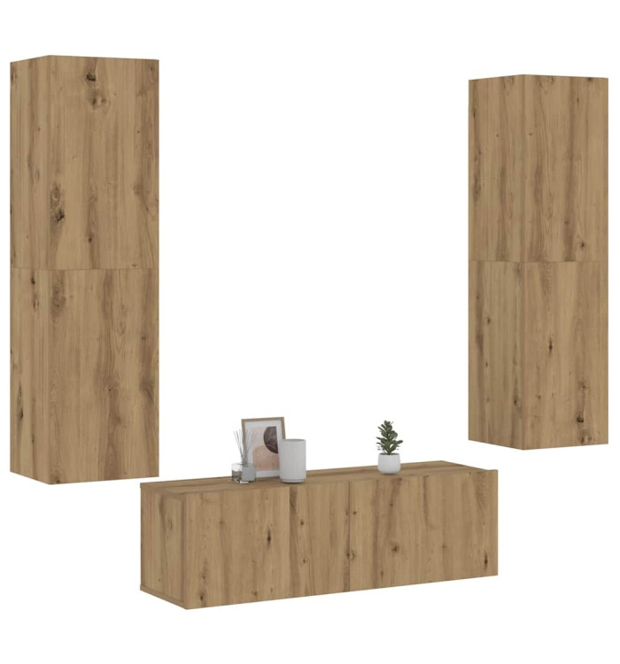 Meubles TV muraux 3 pcs chêne artisanal bois d'ingénierie | Mobilier & Déco