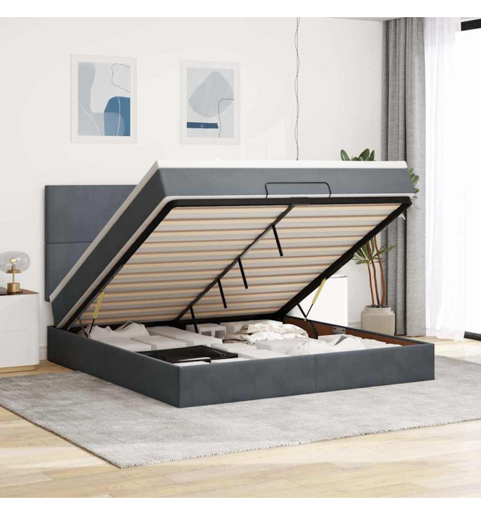  Cadre de lit ottoman avec matelas gris foncé 160x200cm velours | Mobilier & Déco