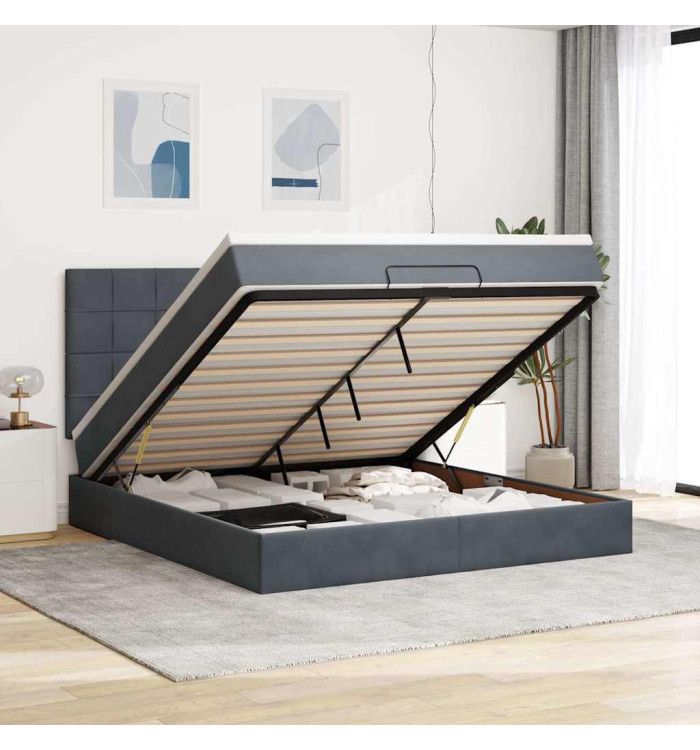  Cadre de lit ottoman avec matelas gris foncé 160x200cm velours | Mobilier & Déco