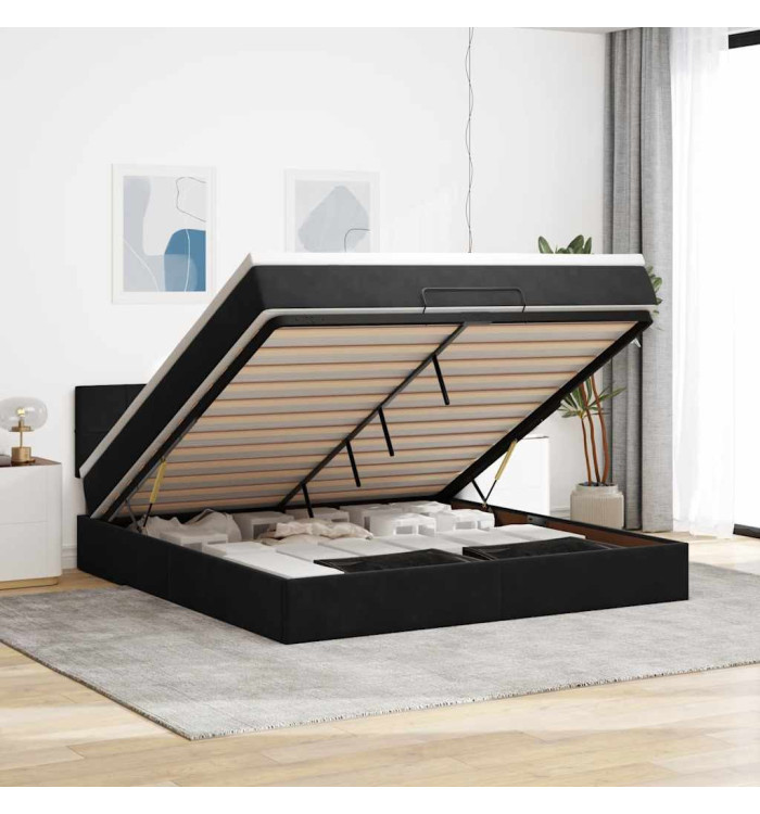  Cadre de lit ottoman avec matelas noir 160x200 cm velours | Mobilier & Déco