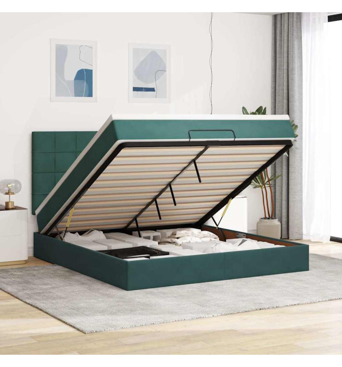 Cadre de lit ottoman avec matelas vert foncé 160x200 cm velours | Mobilier & Déco