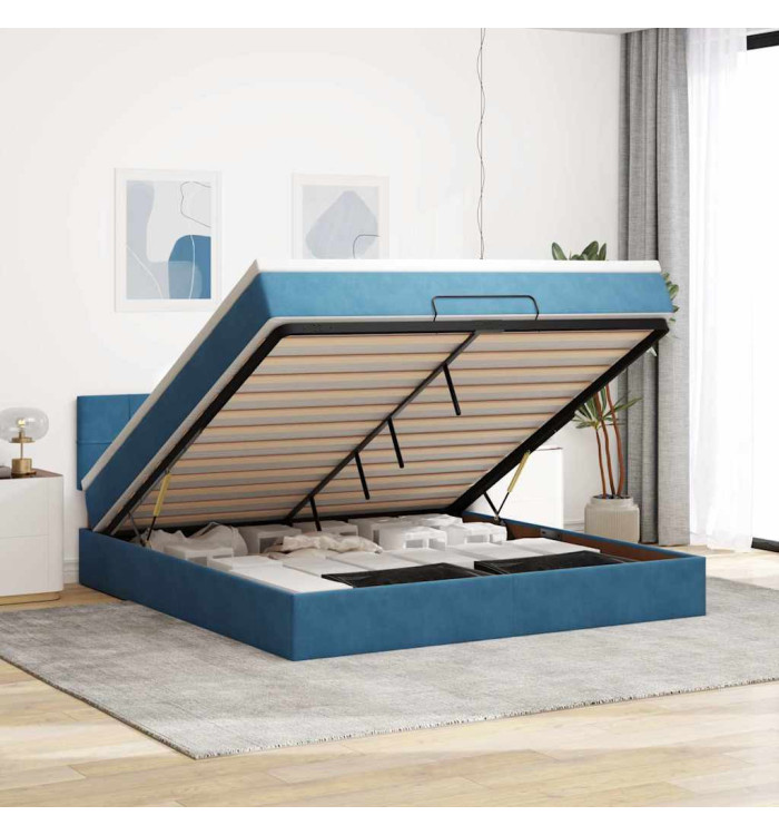  Cadre de lit ottoman avec matelas bleu foncé 160x200 cm velours | Mobilier & Déco