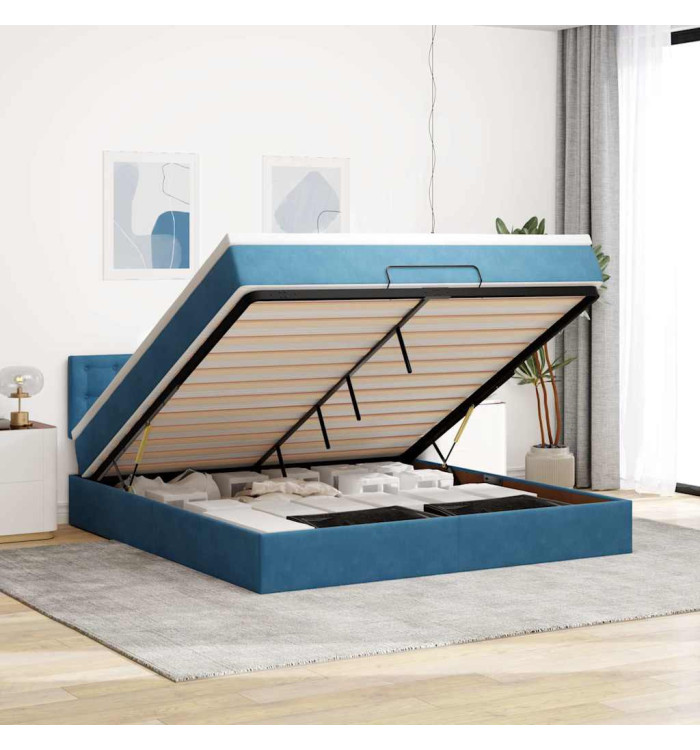  Cadre de lit ottoman avec matelas bleu foncé 160x200 cm velours | Mobilier & Déco