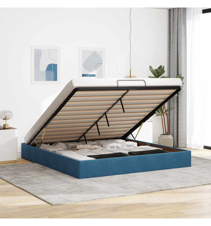  Cadre de lit ottoman sans matelas bleu foncé 160x200 cm velours | Mobilier & Déco