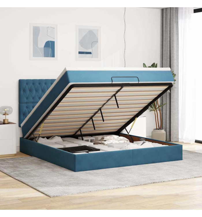  Cadre de lit ottoman avec matelas bleu foncé 160x200 cm velours | Mobilier & Déco