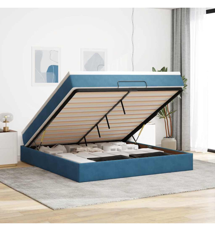  Cadre de lit ottoman avec matelas bleu foncé 160x200 cm velours | Mobilier & Déco