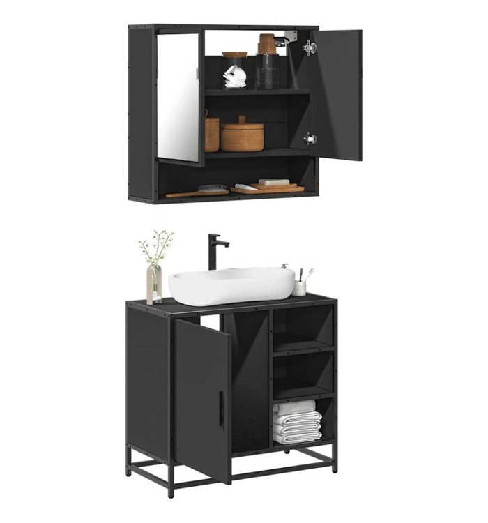 Ensemble de meubles salle de bain 2 pcs noir bois d'ingénierie | Mobilier & Déco