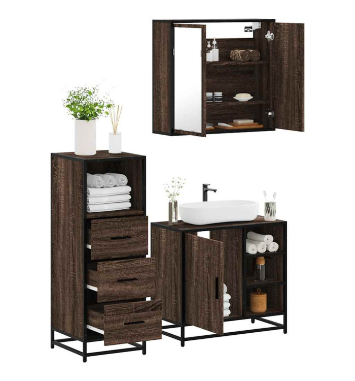 Ensemble de meubles de salle de bain 3 pcs Chêne marron | Mobilier & Déco
